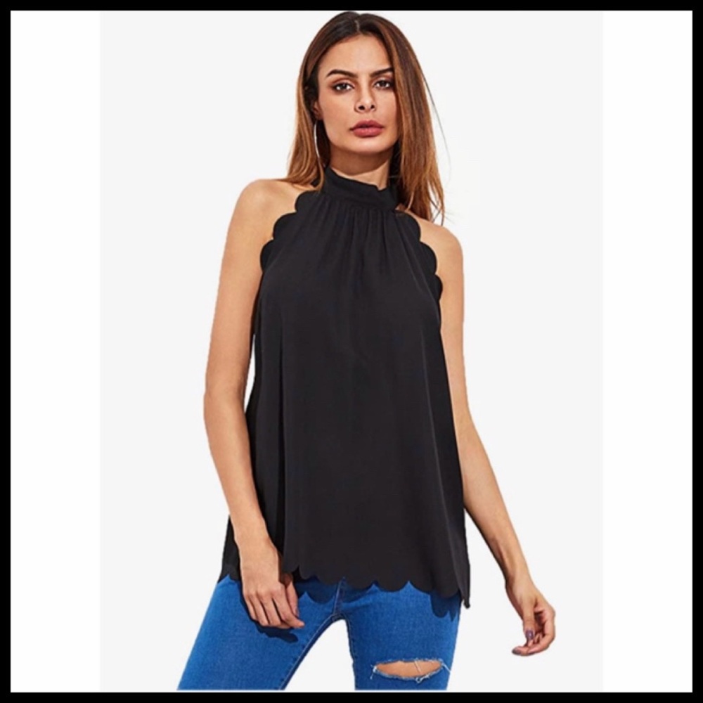 {MakeMeChic} Scallop Edge Halter Blouse